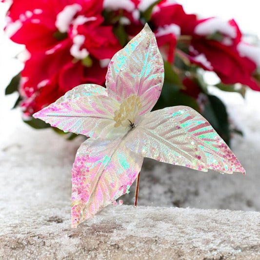 Flor Navideña Poinsettia 28 Cm Blanco Tornaso - Montefiori Christmas - Titan.com.pa - 7453121013689