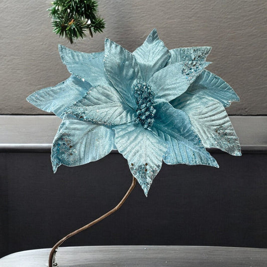 Flor Navideña Poinsettia 30 Cm Celeste - Montefiori Christmas - Titan.com.pa - 7453121008906