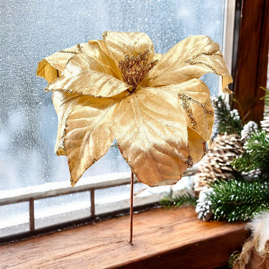 Flor Navideña Poinsettia 30 Cm Champagne - Montefiori Christmas - Titan.com.pa - 7453121014464