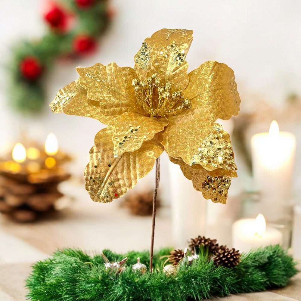 Flor Navideña Poinsettia / 30 cm / Dorado / Montefiori Christmas - Montefiori Christmas - Titan.com.pa - 7453121089219