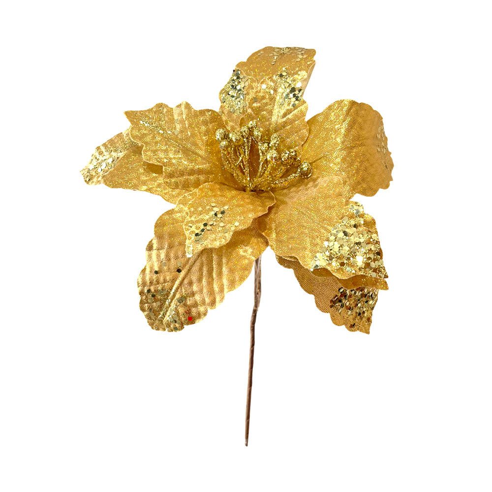 Flor Navideña Poinsettia / 30 cm / Dorado / Montefiori Christmas - Montefiori Christmas - Titan.com.pa - 7453121089219