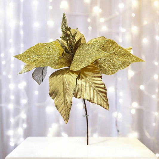 Flor Navideña Poinsettia 30 Cm Gold - Montefiori Christmas - Titan.com.pa - 7453121008937