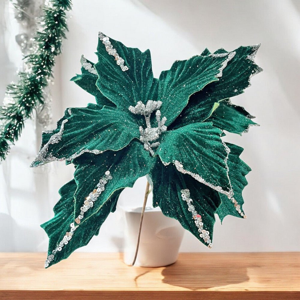 Flor Navideña Poinsettia 30 Cm Green - Montefiori Christmas - Titan.com.pa - 7453121008876