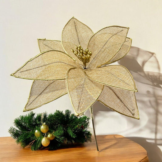 Flor Navideña Poinsettia 30 Cm Natural - Montefiori Christmas - Titan.com.pa - 7453121084337