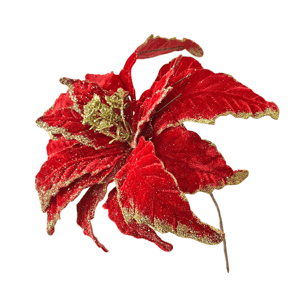 Flor Navideña Poinsettia 30 Cm Rojo/Dorado - Montefiori Christmas - Titan.com.pa - 7453121089158