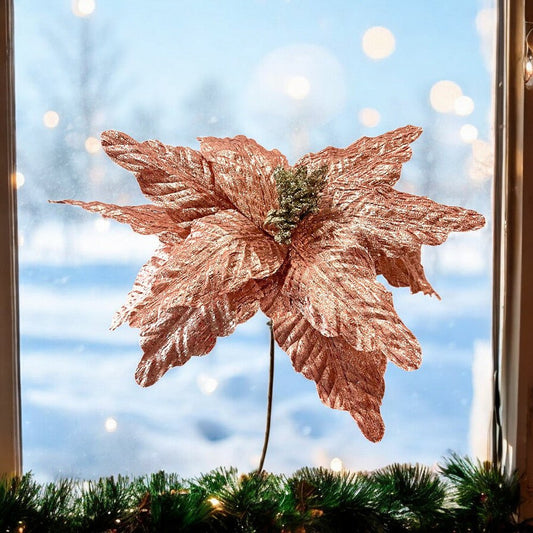 Flor Navideña Poinsettia 30 Cm Rose Gold - Montefiori Christmas - Titan.com.pa - 7453121014747