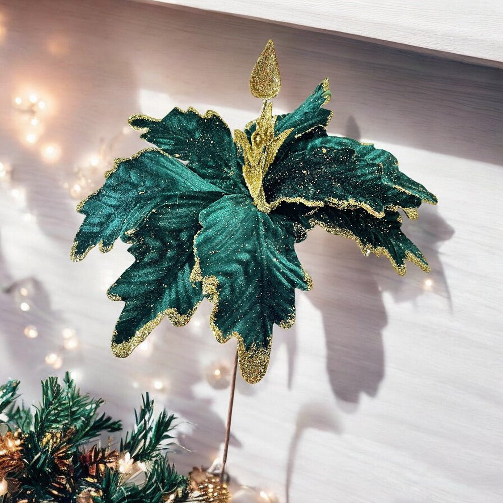 Flor Navideña Poinsettia 30 Cm Verde - Montefiori Christmas - Titan.com.pa - 7453121002881