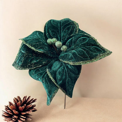 Flor Navideña Poinsettia 30 Cm Verde/Dorado - MONTEFIORI CHRISTMAS - Titan.com.pa - 7453121013306