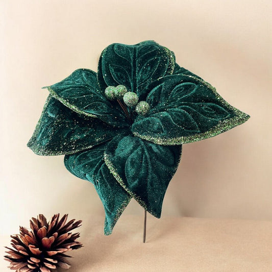 Flor Navideña Poinsettia 30 Cm Verde/Dorado - MONTEFIORI CHRISTMAS - Titan.com.pa - 7453121013306