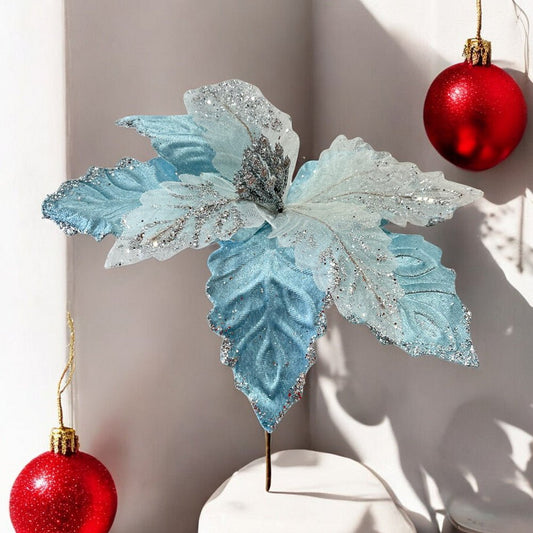 Flor Navideña Poinsettia 31 Cm Celeste - Montefiori Christmas - Titan.com.pa - 7453121008913