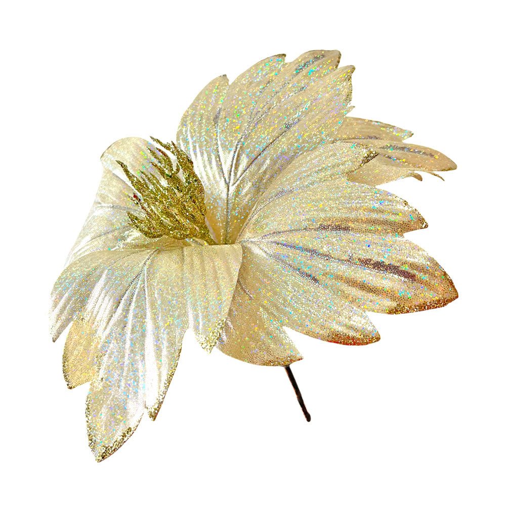 Flor Navideña Poinsettia 33 Cm Champagne - Montefiori Christmas - Titan.com.pa - 7453121094480