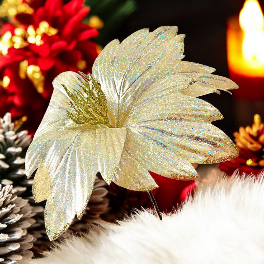 Flor Navideña Poinsettia 33 Cm Champagne - Montefiori Christmas - Titan.com.pa - 7453121094480