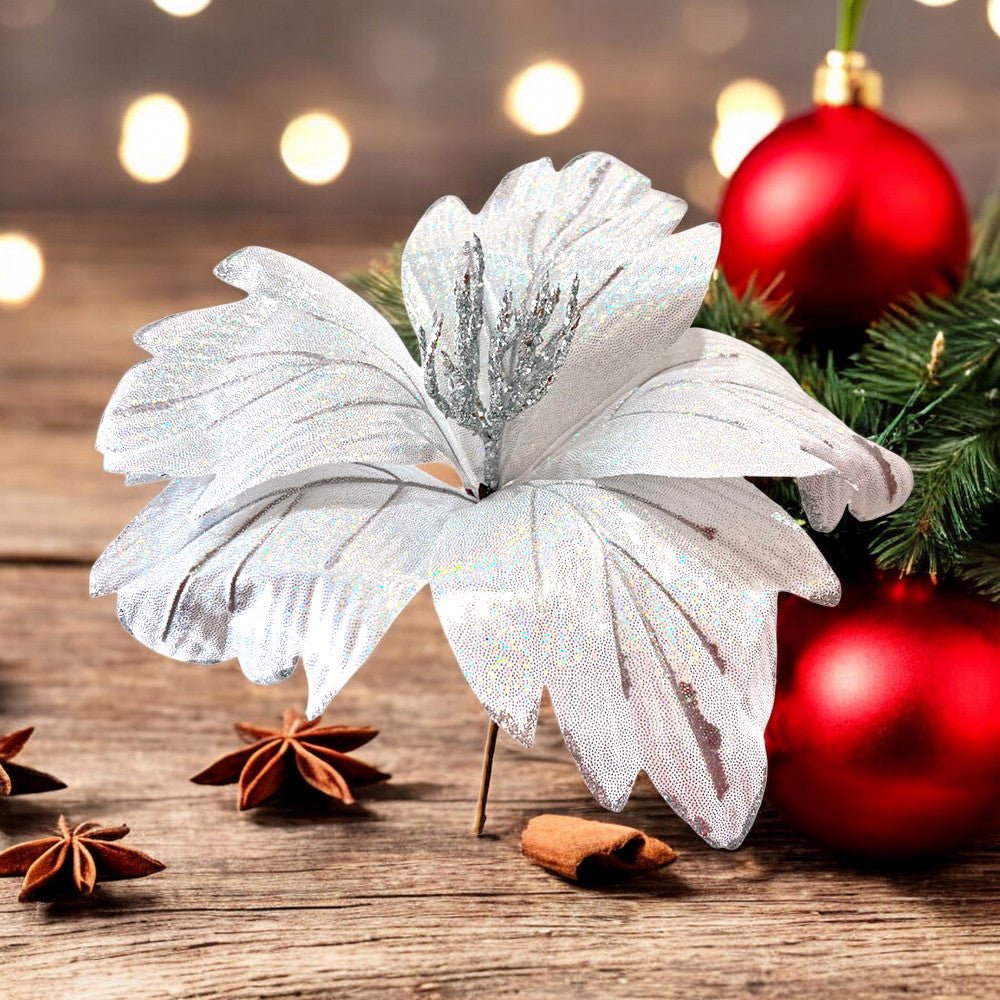 Flor Navideña Poinsettia 33 Cm Silver - Montefiori Christmas - Titan.com.pa - 7453121094503
