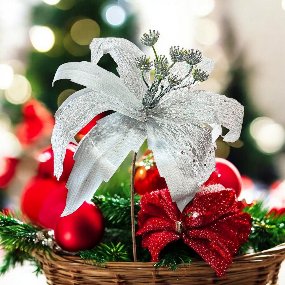 Flor Navideña Poinsettia 36 Cm Silver - Montefiori Christmas - Titan.com.pa - 7453121089134