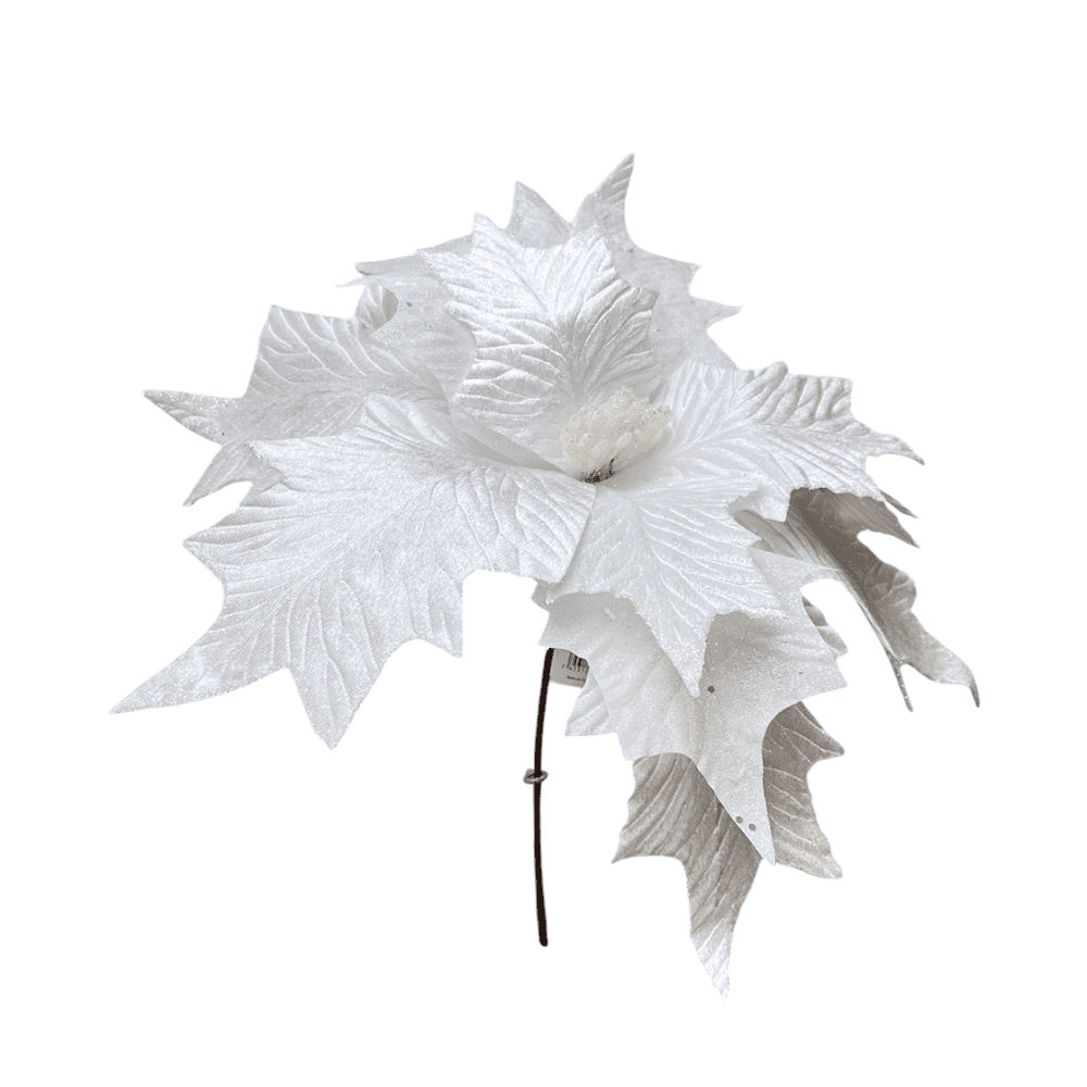 Flor Navideña Poinsettia 46 Cm White - Montefiori Christmas - Titan.com.pa - 7453121084078