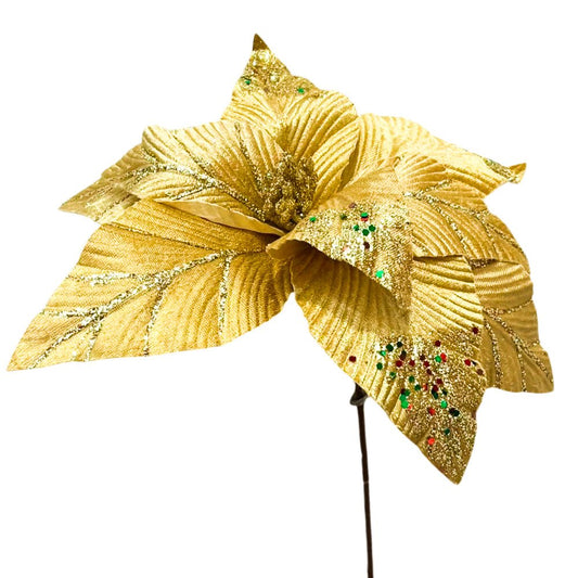 Flor Poinsettia 30 CM Dorado Navidad - Montefiori Christmas