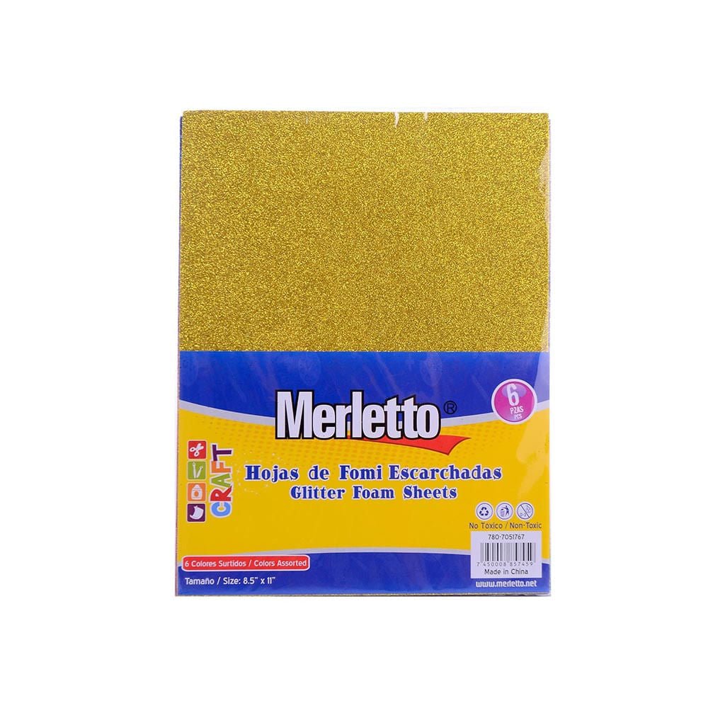 Foami Escarchado Merletto de 6 Colores 8.5" X 11" - Surtido