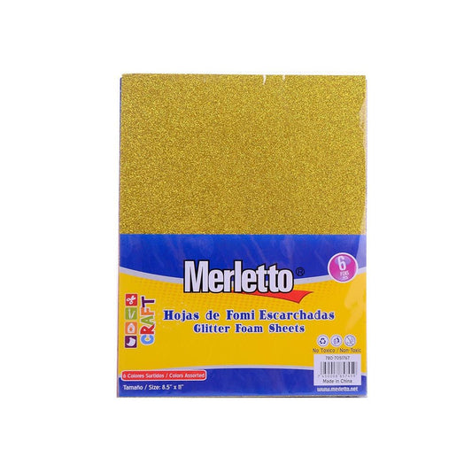 Foami Escarchado Merletto de 6 Colores 8.5" X 11" - Surtido