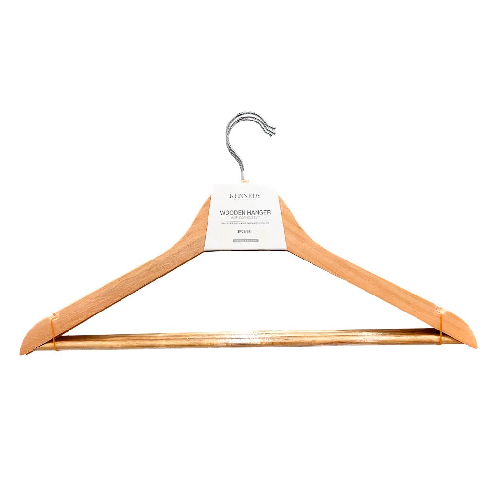 Gancho De Madera Para Ropa 3 Piezas C/Barra Anti-deslizante - Kennedy Home Collection - Kennedy Home - Titan.com.pa - 7450123095293