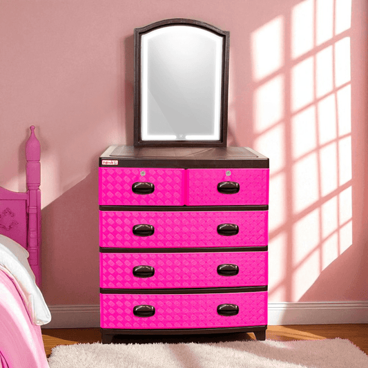 Gavetero Supremo 4N C/Espejo LED. ¡Dale vida a tu espacio con este tocador práctico, seguro y lleno de color! Organiza con estilo en Titán Panamá.