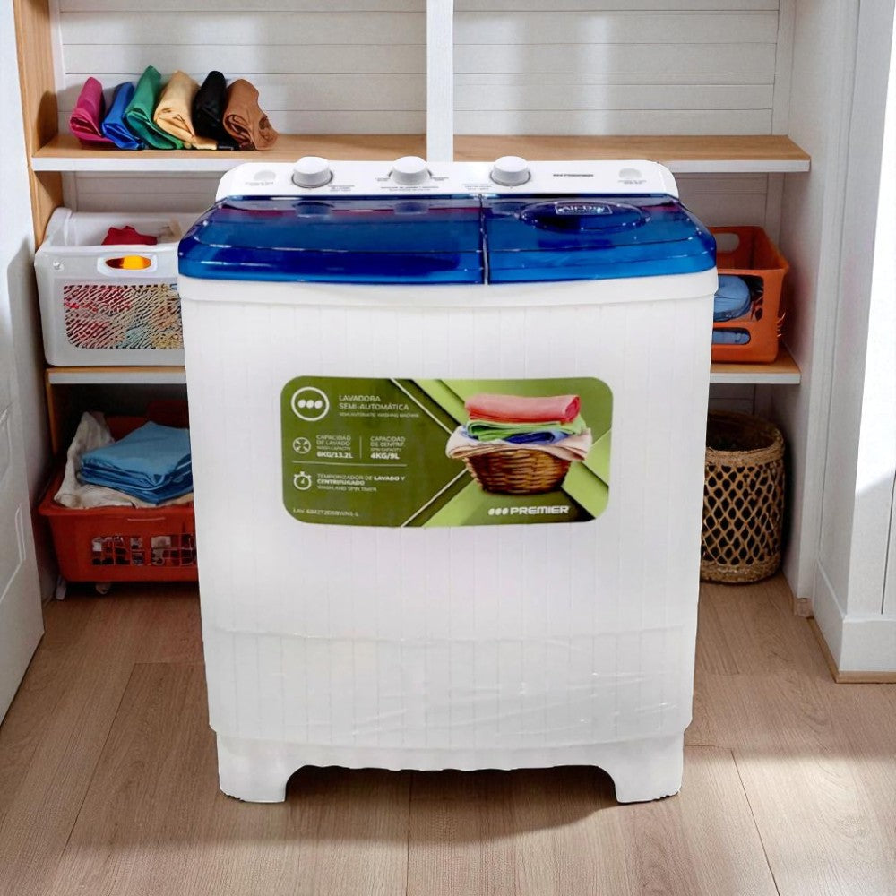 Lavadora Semi-Automática Premier de 6 Kg -Blanca/Tapa Azul