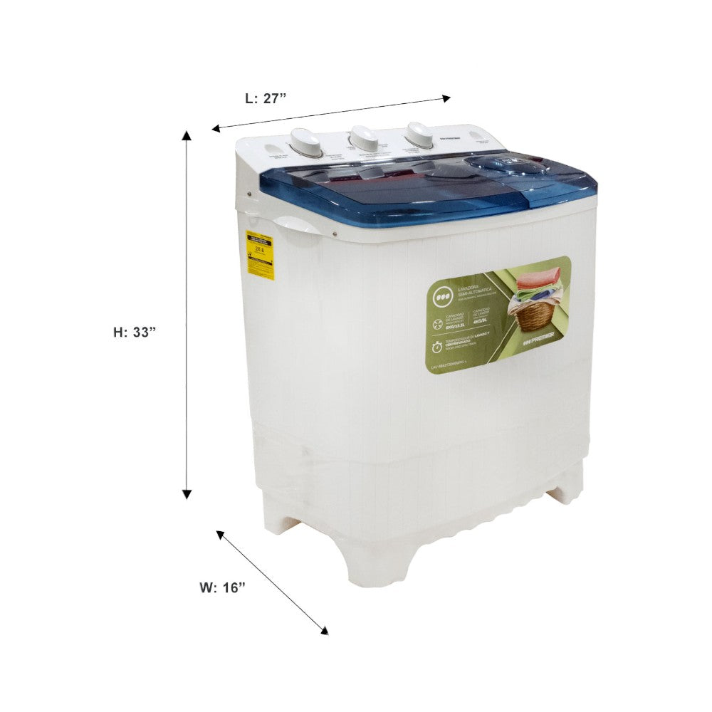 Lavadora Semi-Automática Premier de 6 Kg -Blanca/Tapa Azul