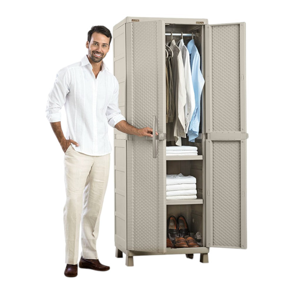 Armario Para Ropa Rimax - 2 Entrepaños / Textura Rattan / Taupe