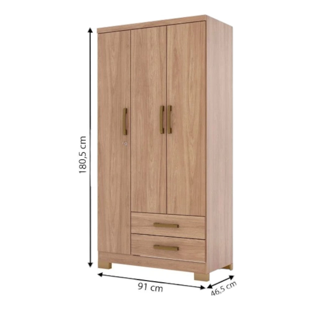 Closet Mdf Henn de 3 Puertas / Jequitiba Brilho