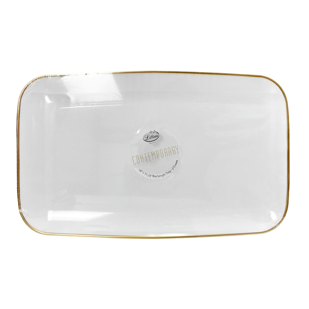 Bandeja Rectangular Para Servir Lillian / 18" x 11.2" / 2 Piezas / Blanca-Gold