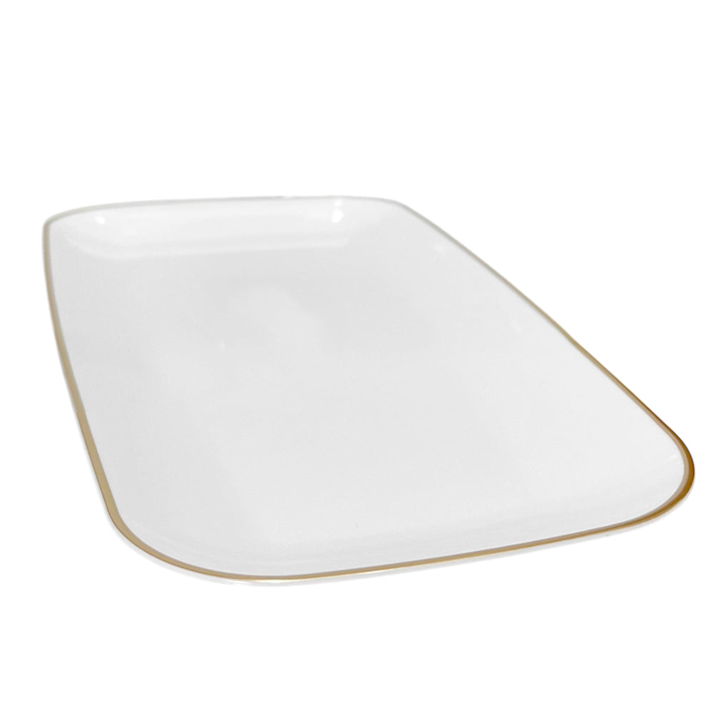 Bandeja Rectangular Para Servir Lillian / 18" x 11.2" / 2 Piezas / Blanca-Gold