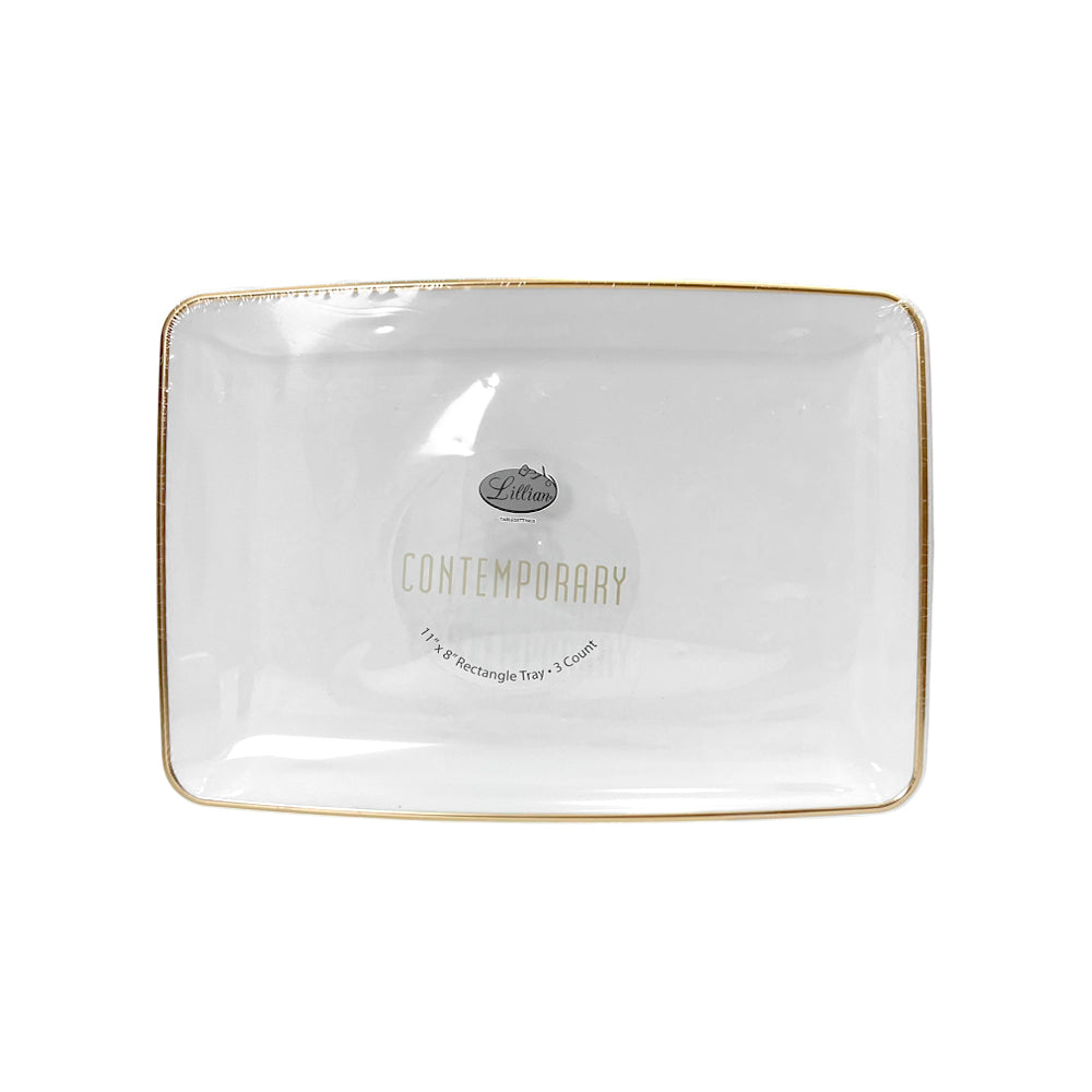 Bandeja Rectangular Para Servir Lillian / 11" x 8" / 3 Piezas / Blanca-Gold