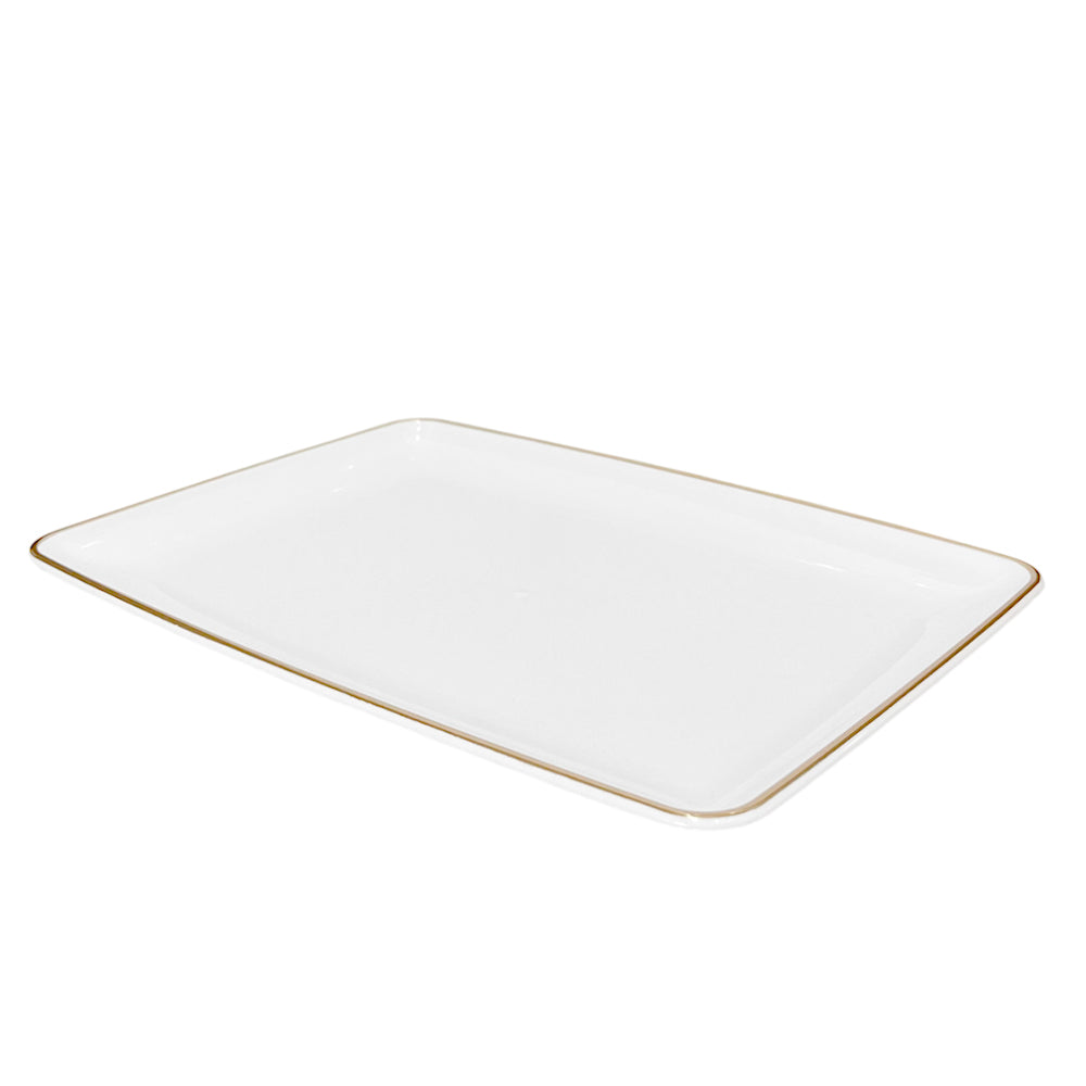 Bandeja Rectangular Para Servir Lillian / 11" x 8" / 3 Piezas / Blanca-Gold