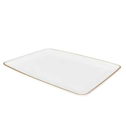 Bandeja Rectangular Para Servir Lillian / 11" x 8" / 3 Piezas / Blanca-Gold