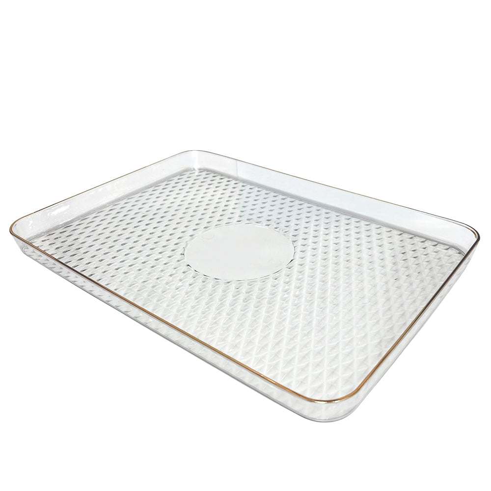 Bandeja Plástica Clear Home Elegance 42 cm con Borde Dorado
