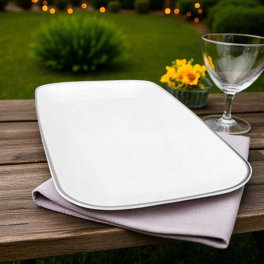 Bandeja Rectangular Para Servir Lillian / 18" x 11.2" / 2 Piezas / Blanca-Silver