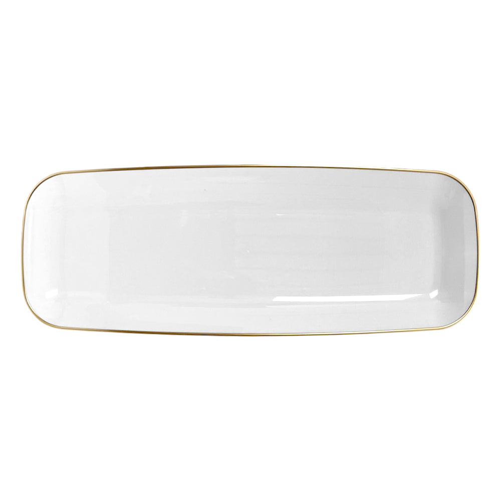 Bandeja Rectangular Para Servir Lillian / 18" x 7" / 2 Piezas / Blanca-Gold