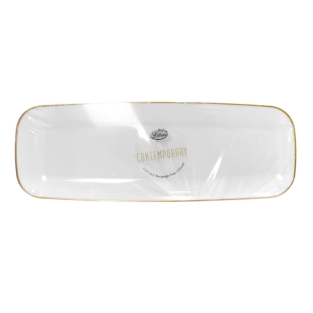 Bandeja Rectangular Para Servir Lillian / 18" x 7" / 2 Piezas / Blanca-Gold