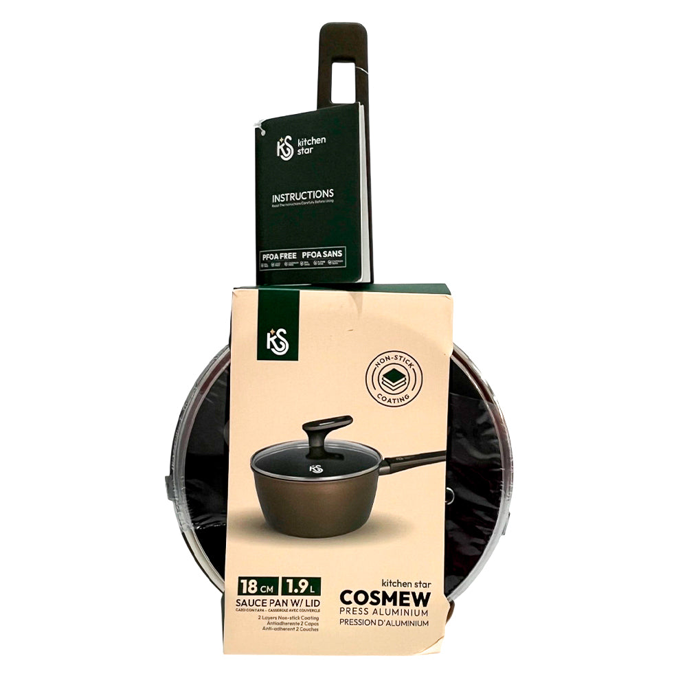 Cacerola 18 CM Antiadherente Con Tapa De Vidrio Kitchen Star - Home Elegance