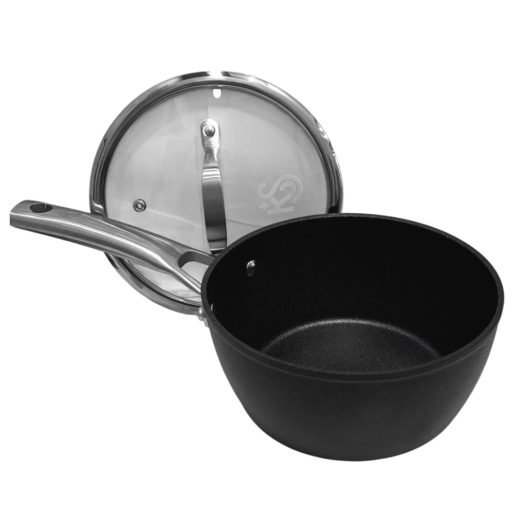 Cacerola 18 CM Antiadherente Negro/Con Tapa De Vidrio/Mango De Acero Inoxidable Kitchen Star - Home Elegance