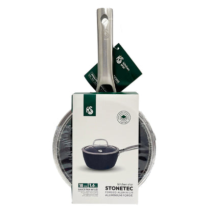 Cacerola 18 CM Antiadherente Negro/Con Tapa De Vidrio/Mango De Acero Inoxidable Kitchen Star - Home Elegance