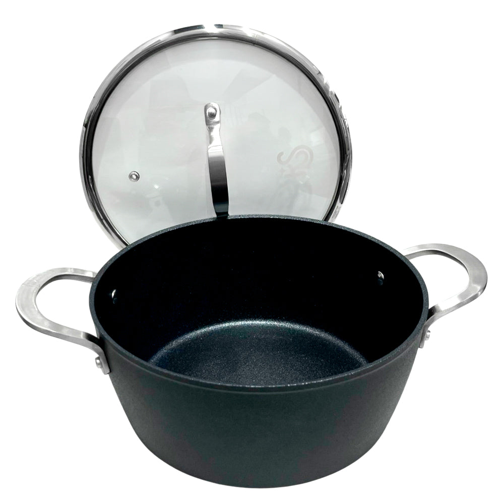 Ollas 24 CM Antiadherente Negro Con Tapa De Vidrio Kitchen Star - Home Elegance