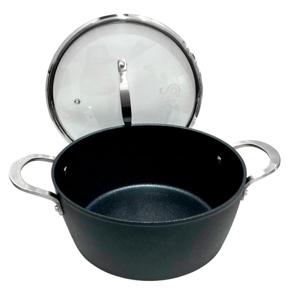 Ollas 24 CM Antiadherente Negro Con Tapa De Vidrio Kitchen Star - Home Elegance