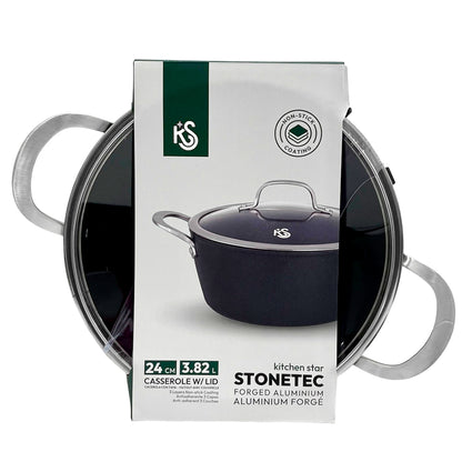 Ollas 24 CM Antiadherente Negro Con Tapa De Vidrio Kitchen Star - Home Elegance
