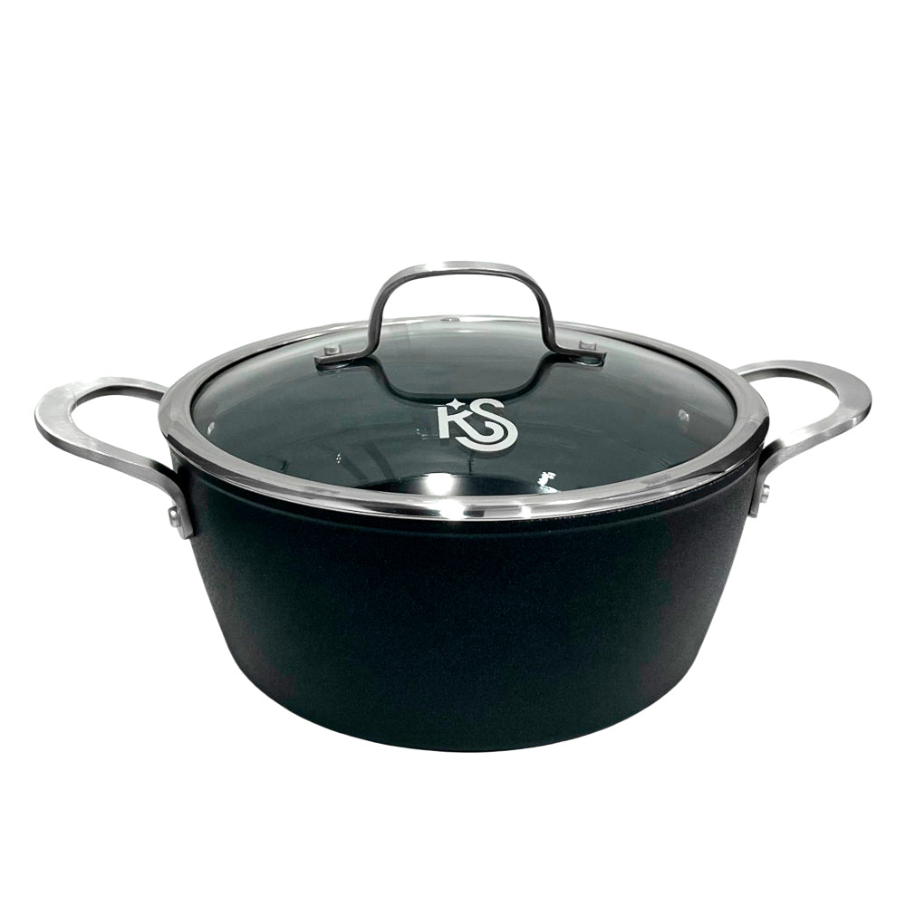 Ollas 24 CM Antiadherente Negro Con Tapa De Vidrio Kitchen Star - Home Elegance