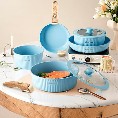 Juego De Ollas De Cocina Antiadherente 9 Piezas Amercook - Home Elegance