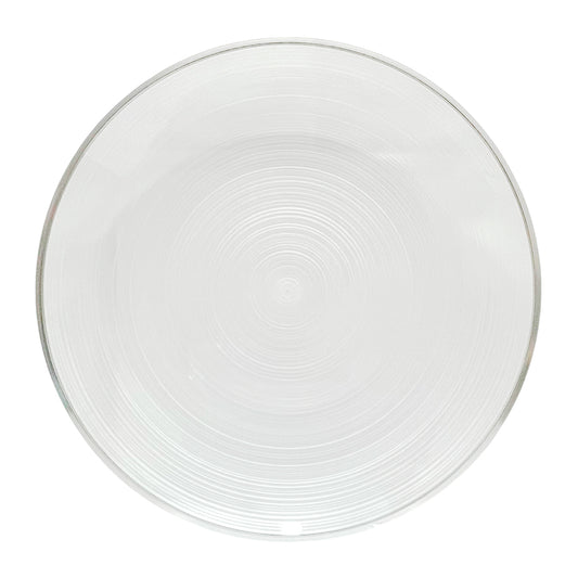 Plato llano reutilizable Home Elegance de 10 pulgadas con borde plateado.
