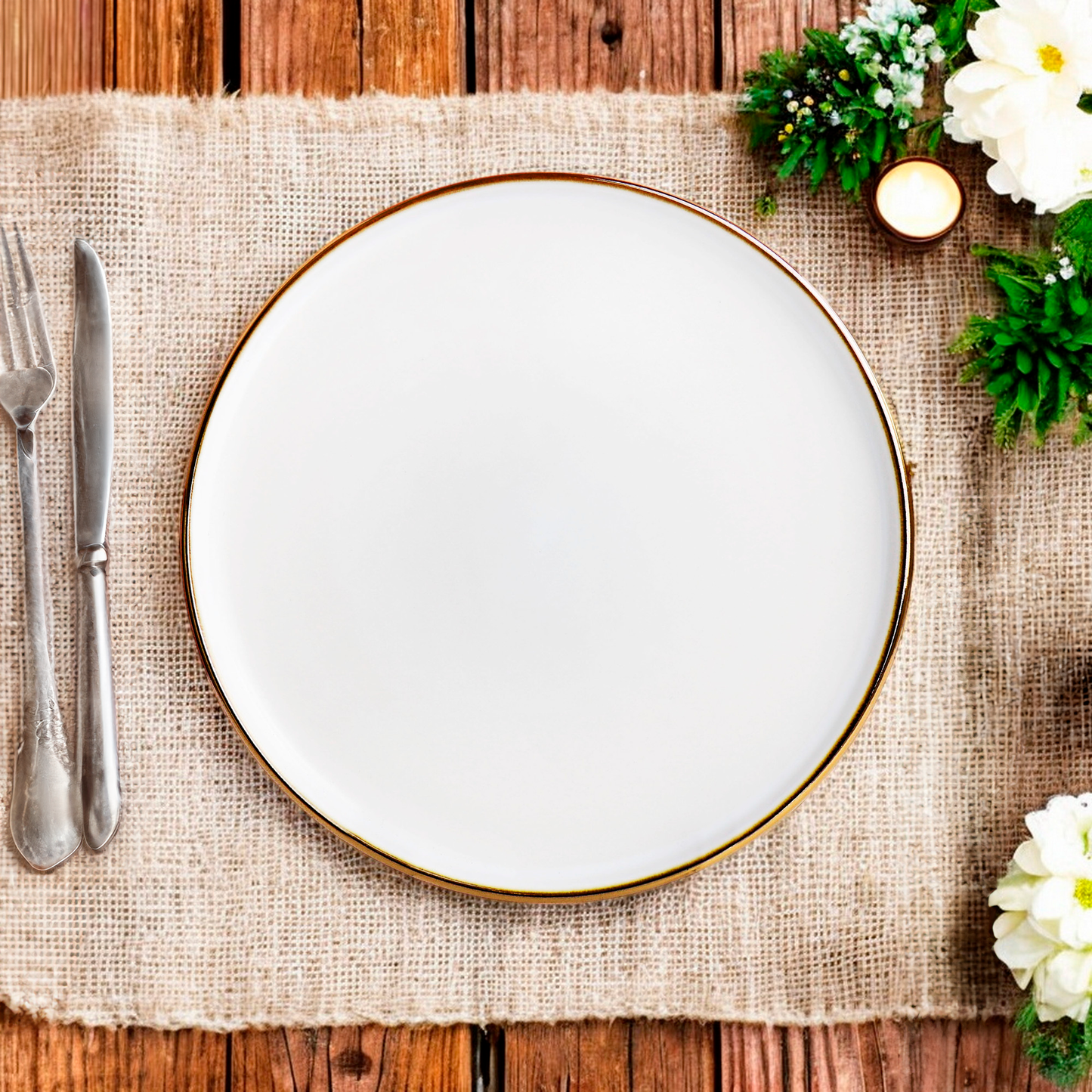Plato llano White/Gold de 7.5 pulgadas Elegance Party