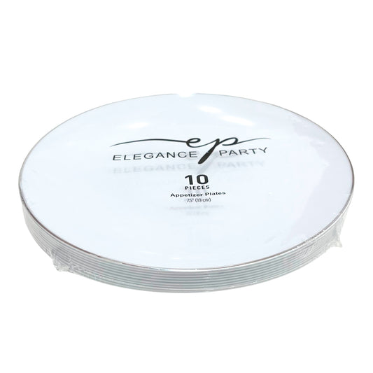 Plato llano White/Silver de 7.5 pulgadas Elegance Party