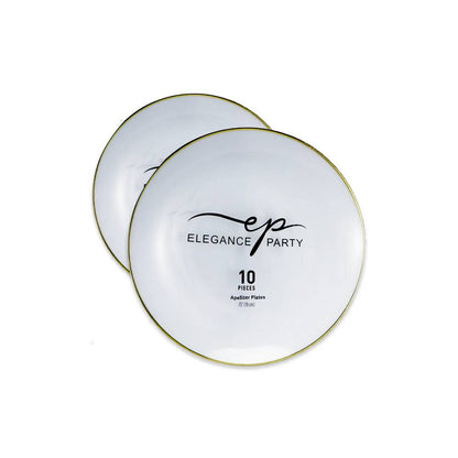 Plato llano White/Gold de 7.5 pulgadas Elegance Party