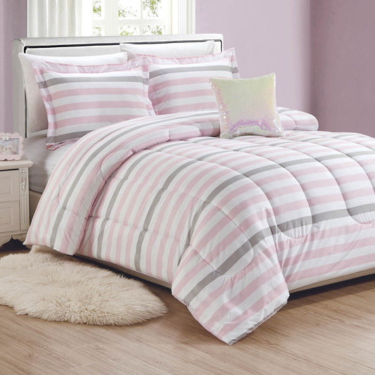 Comforter Pink Stripe Home Accents Set de 4 Piezas - TWIN